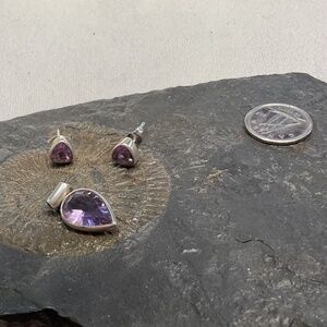 Earring and pendant purple amethyst